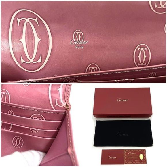 Cartier Bi-fold Long Wallet Pink Happy Birthday L3000951 Leather Flap 2C Moti... - Picture 11 of 11
